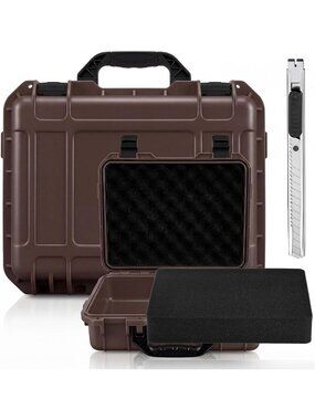 Stylish Brown Hard Case with Stripe Shell - 13.78"x11.02"x4.33" Travel Accessory